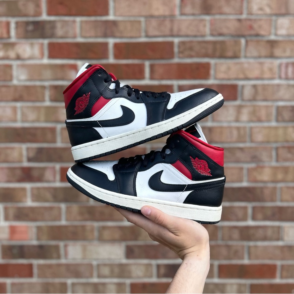 Air Jordan 1 Mid Black Sail Gym Red